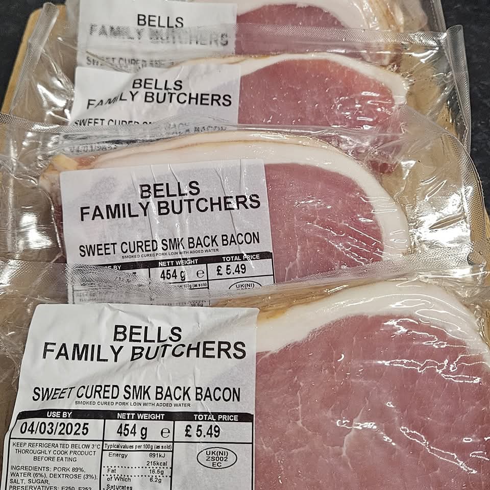 Sweet cured smoked back bacon gluten free